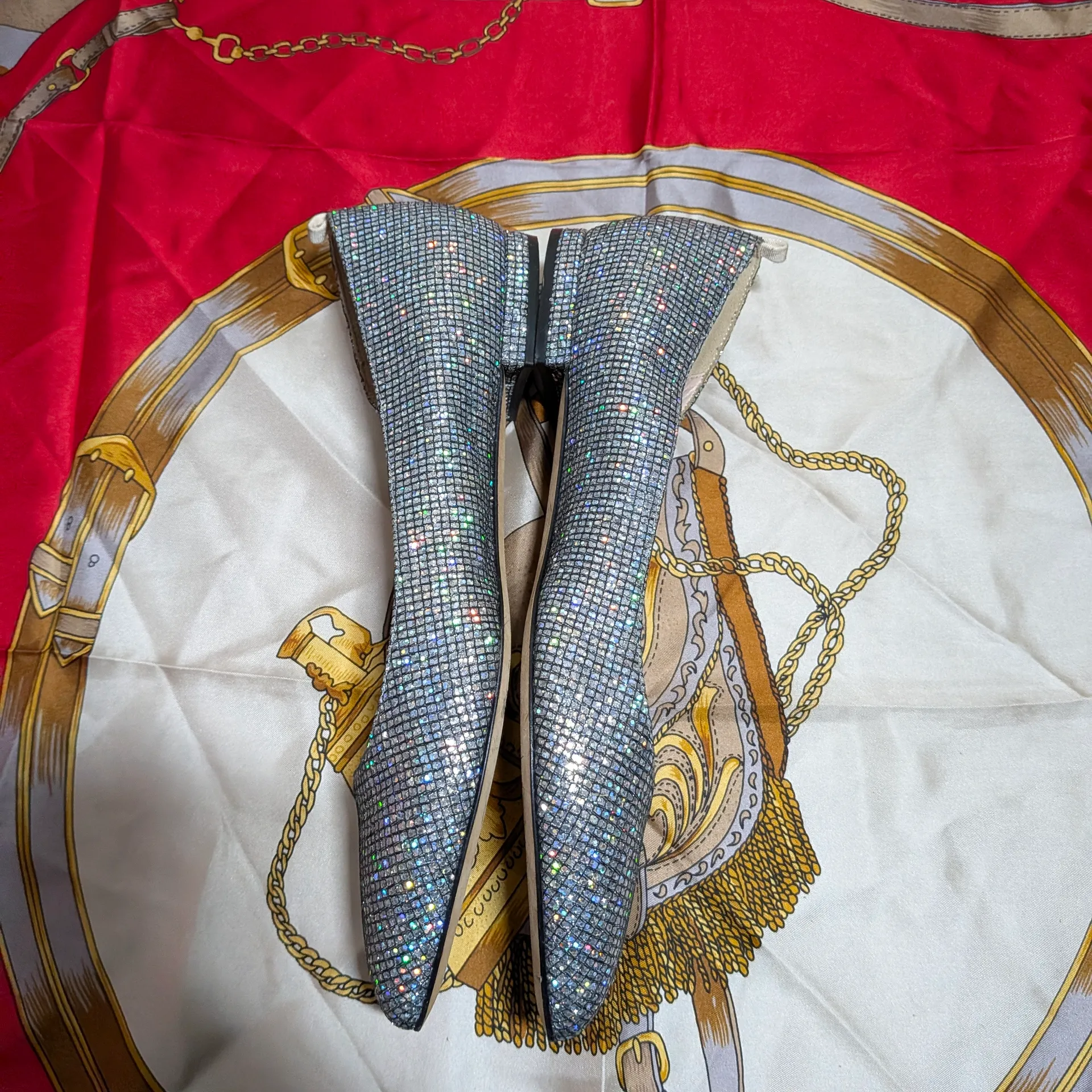 SJP by Sarah Jessica Parker Story Glitter Pointed Toe Ballet Flats Size 38 Silver - Image 2