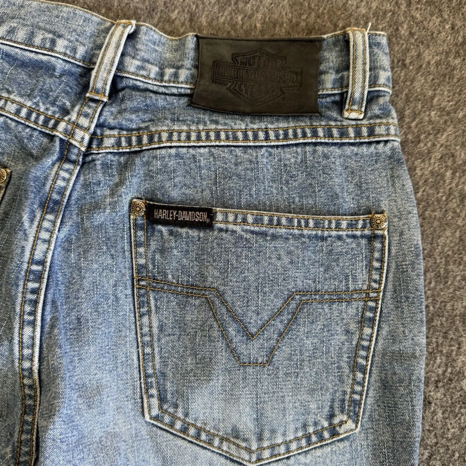 Vtg Y2K Harley Davidson Womens Side Snap Legs Boot Cut Biker Jeans Blue Size 26 - Image 9