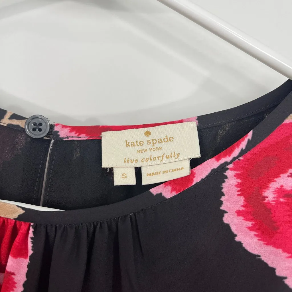 Kate Spade Small Black, Red, Pink Hazy Rose Layered Bell Sleeve Blouse Top - Image 8