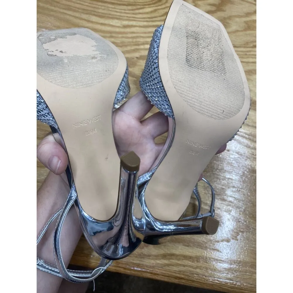 Nine West Twinkle Heeled Dress Sandals Women's 8.5M Silver Stiletto Formal B50 - Image 6