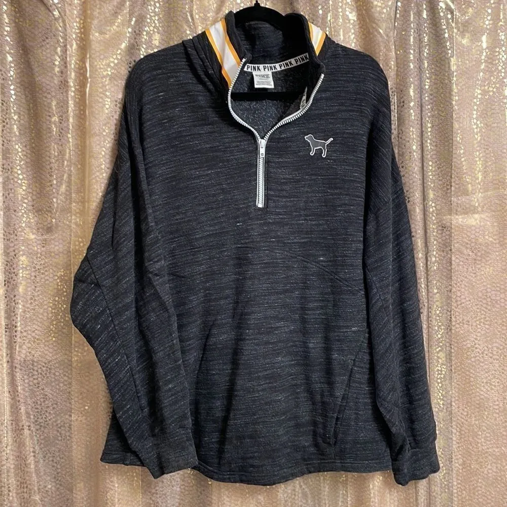 PINK Victoria’s Secret dark gray/white/yellow logo pullover, size L, NWOT‎ - Image 4