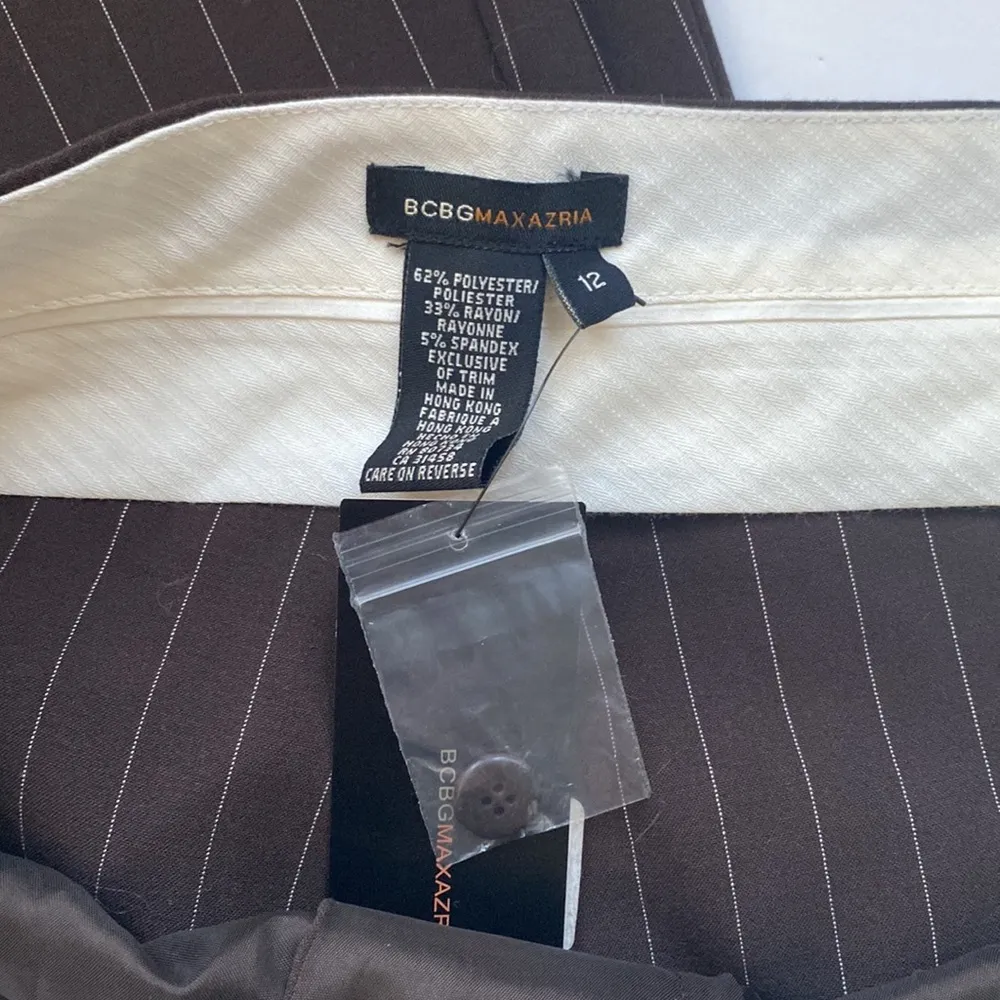 NWT Y2K BCBG Max Azria brown pinstripe wide leg dress trouser pants, size 12 - Image 4