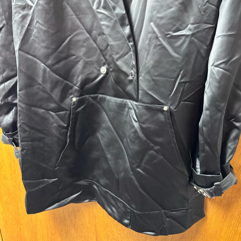 NEW Maniere De Voir Oversized Satin Blazer Long Sleeve Mini Dress Black UK 16 - Image 6