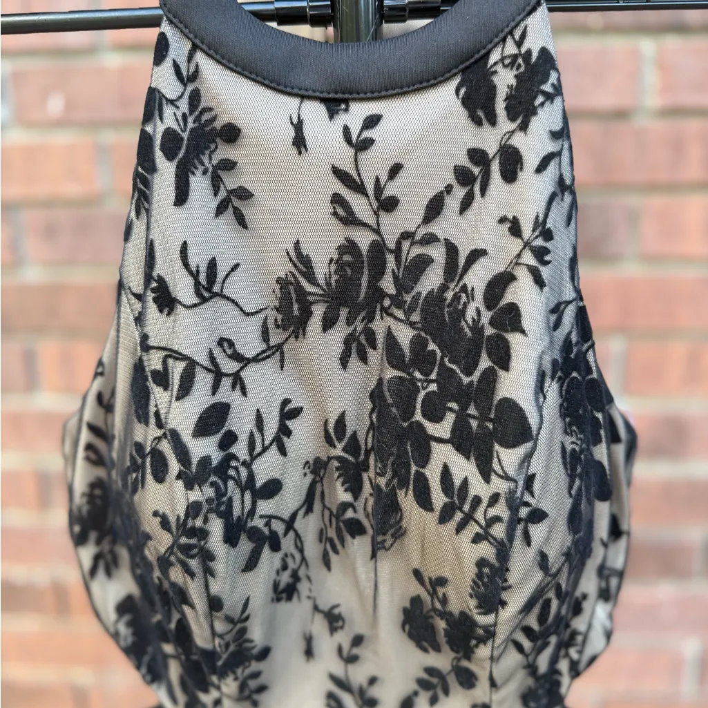 Xtraordinary Black Cocktail Mini Dress Semi-Formal Halter Mesh Overlay Size 3 - Image 5