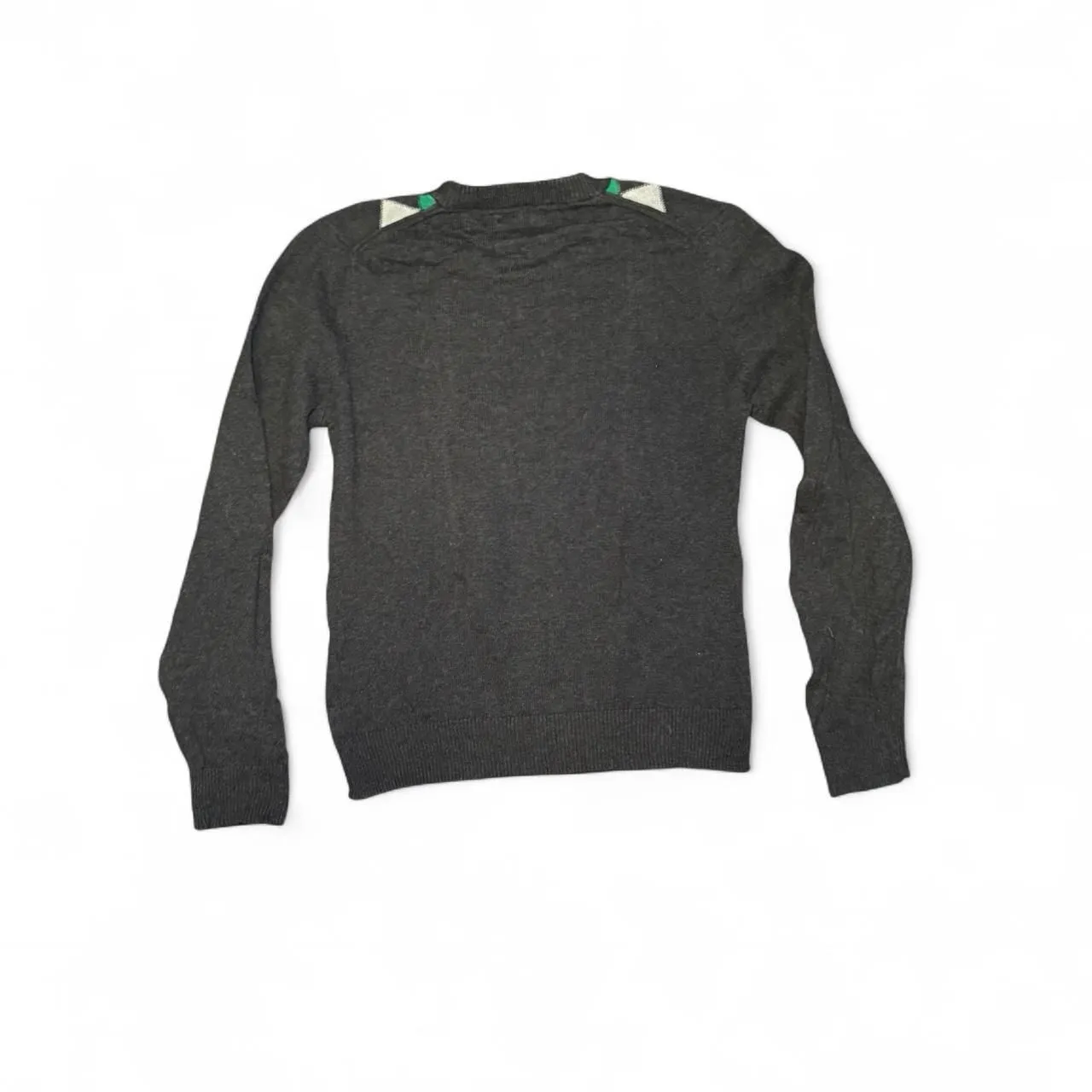 Express Women’s XS Argyle Sweater V-Neck Green Gray Diamond Knit Preppy Crest - Image 2