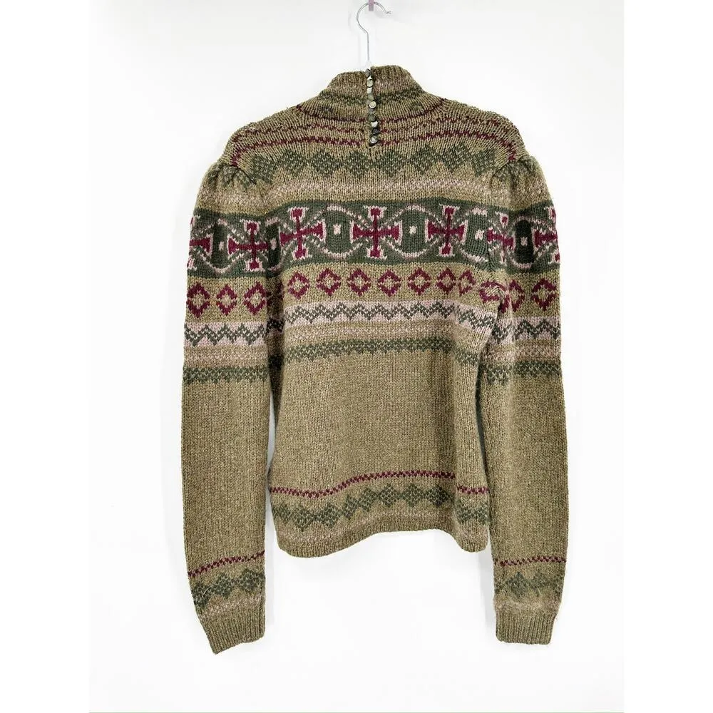 Ralph Lauren Intarsia-Knit Mockneck Sweater Wool Cashmere Hand Knit Sweater L - Image 11