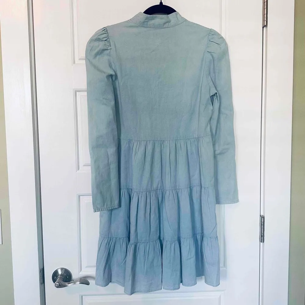 NWT Sail To Sable Womens Long Sleeve Tunic Dress Light Blue Chambray, Size XS - Image 3