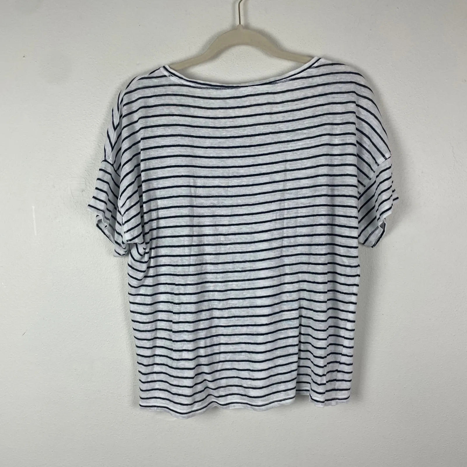 Chico's Women's Striped 100%‎ Linen Blend T Shirt Short Sleeve Size M Casual Top - Image 5