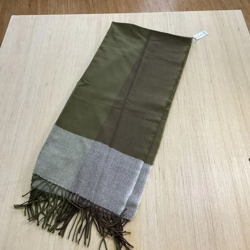 New Harve Benard Woven Shawl Wrap Scarf Color Block Olive Green Fringe One Size - Image 2