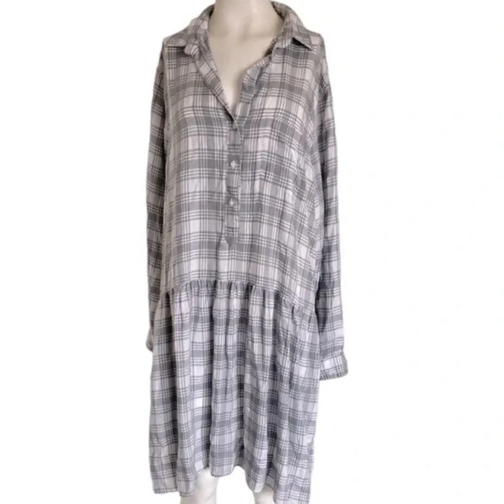 Grayson Frank and Eileen changemaker plaid flannel shirt dress White - Image 6