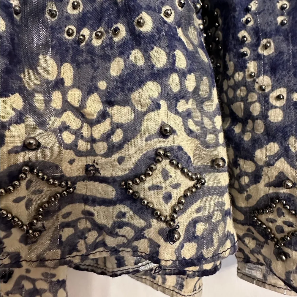 Zara Woman Embellished Blue Mini Skater Skirt Metallic Cotton Beaded Boho Medium - Image 3