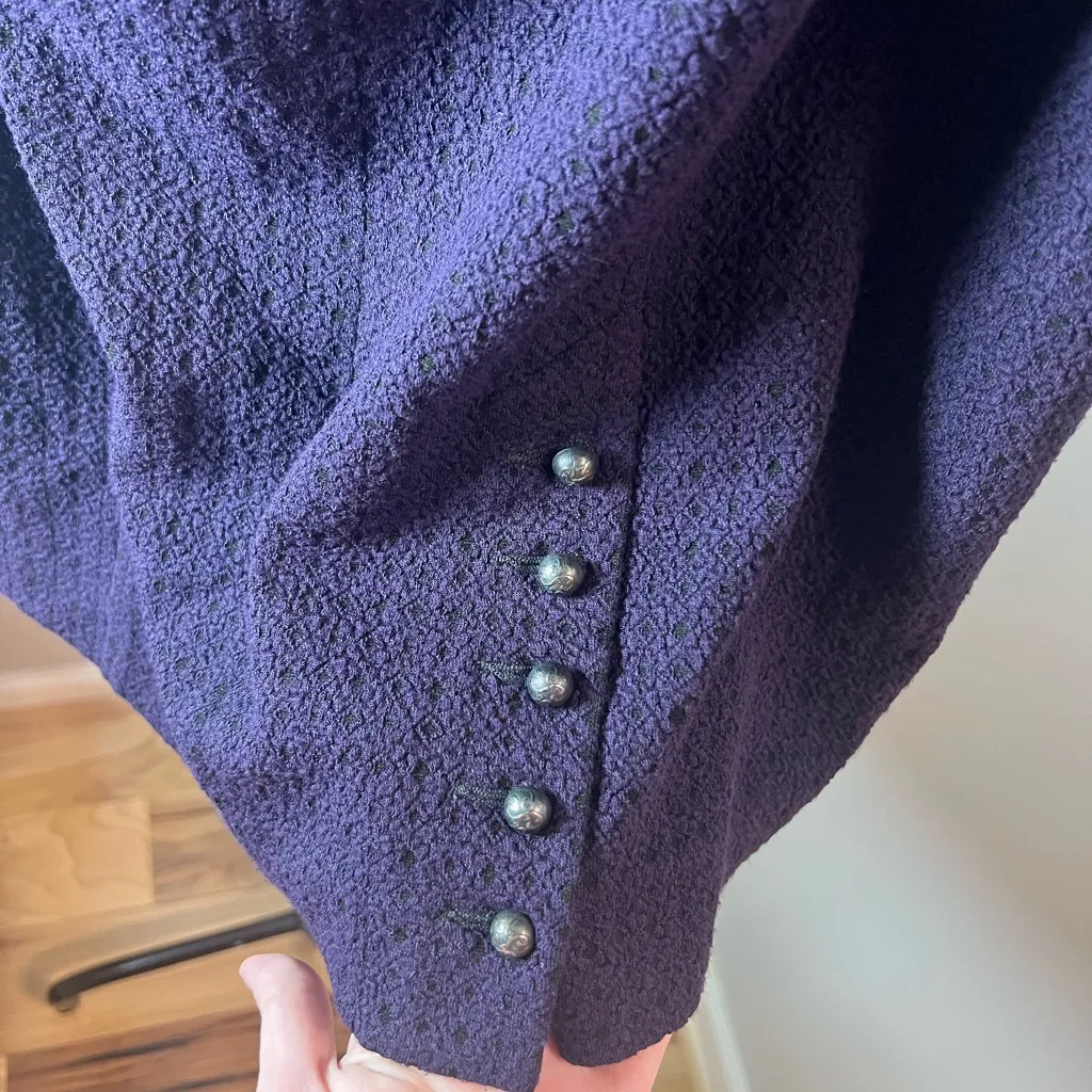 Nanette Lepore Cassis Knit Pencil Skirt Purple Black Textured Size 14 Buttons - Image 6