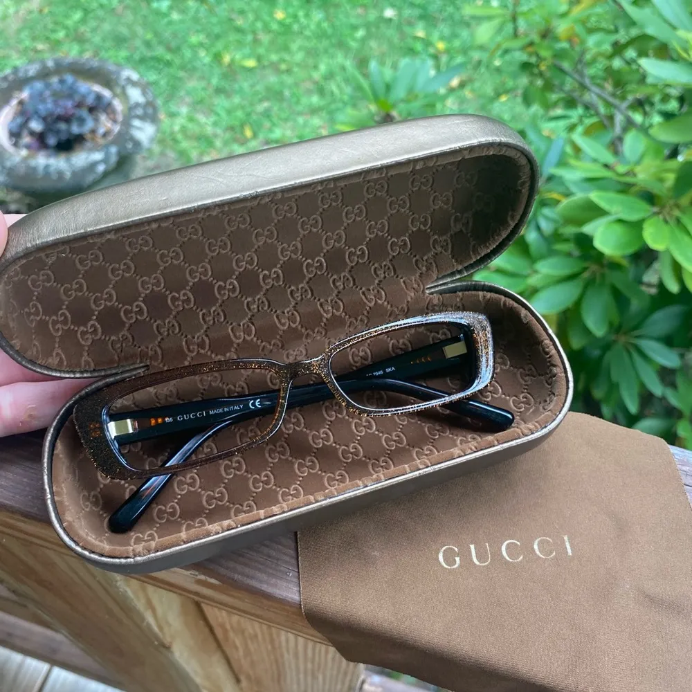 Authentic Gucci rectangle glitter eyeglasses frame brown gold preppy - Image 6