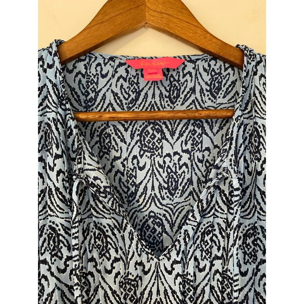 Lilly Pulitzer Marlina Tunic Bon Bon Blue Go Your Own Way Top Floral Long Sleeve - Image 4