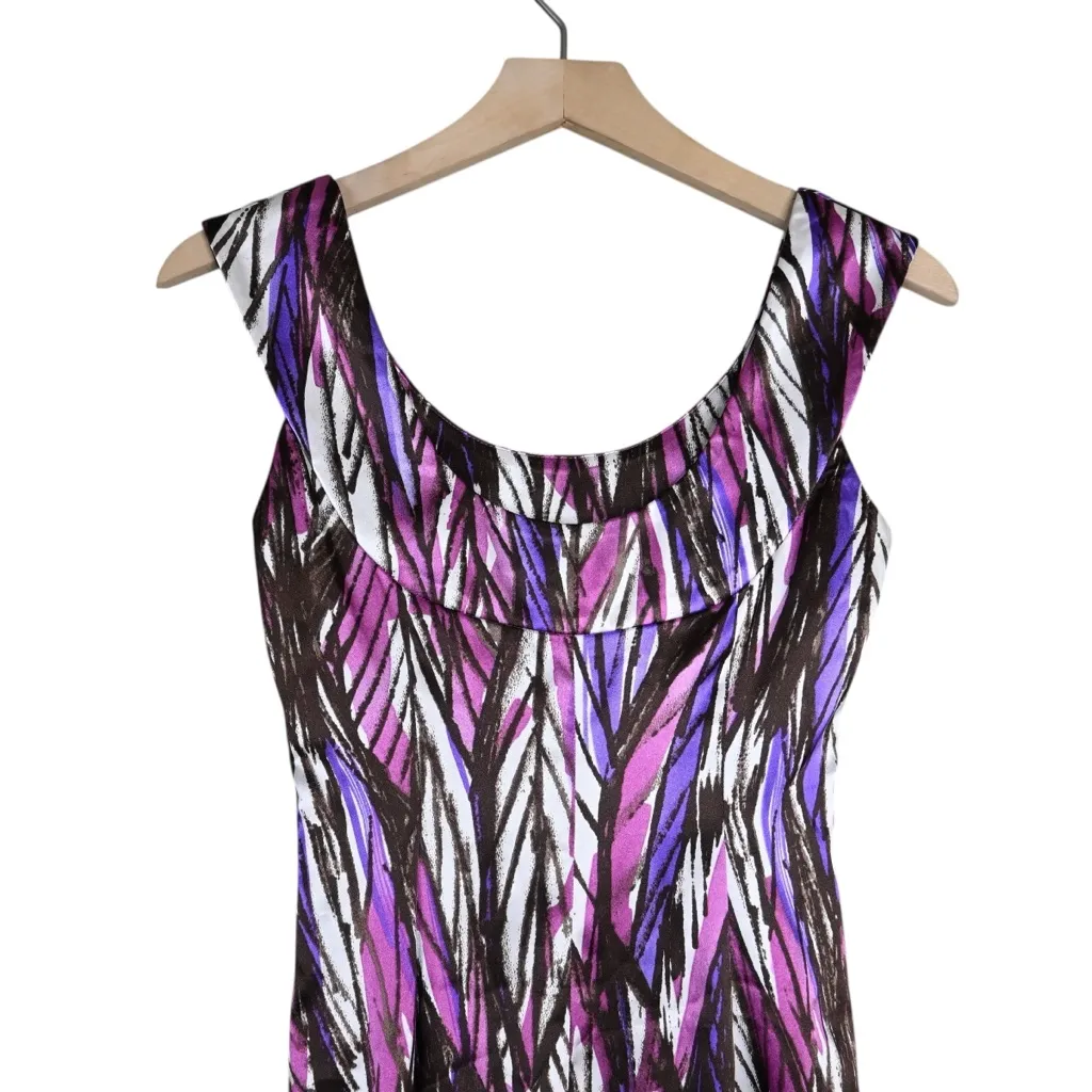 Maggy London Women's 0 Leaf Pattern Sheath Lined Dress in Cream Purple Brown - Image 4