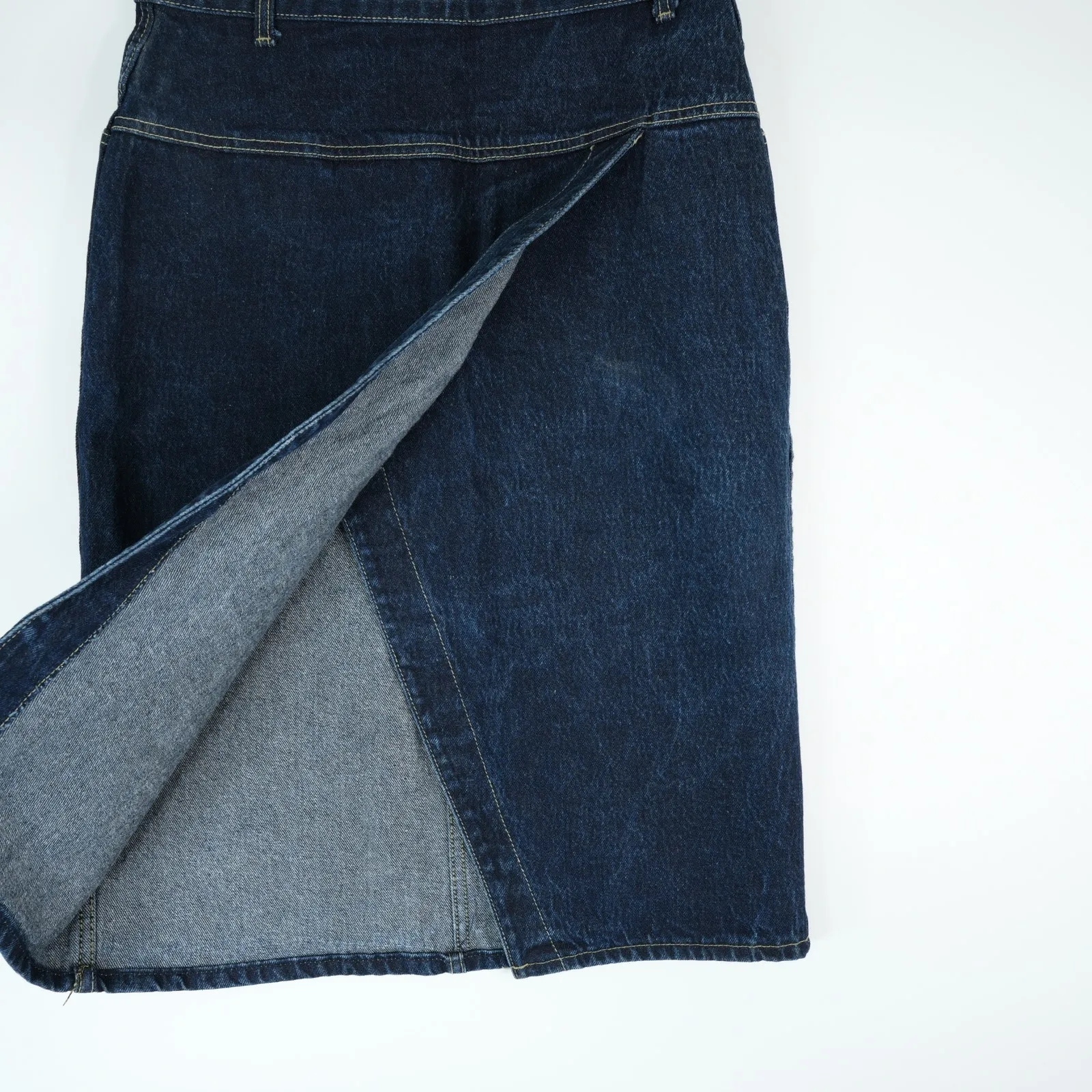 Vtg Weathered Blue Denim Jean Skirt Womens 13/14 30W Midi Tulip Back Slit USA - Image 4