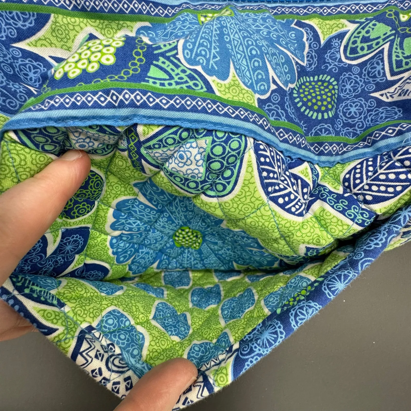 Doodle Daisy Vera Bradley Shoulder Bag Tote Large Blue Green Floral - Image 4