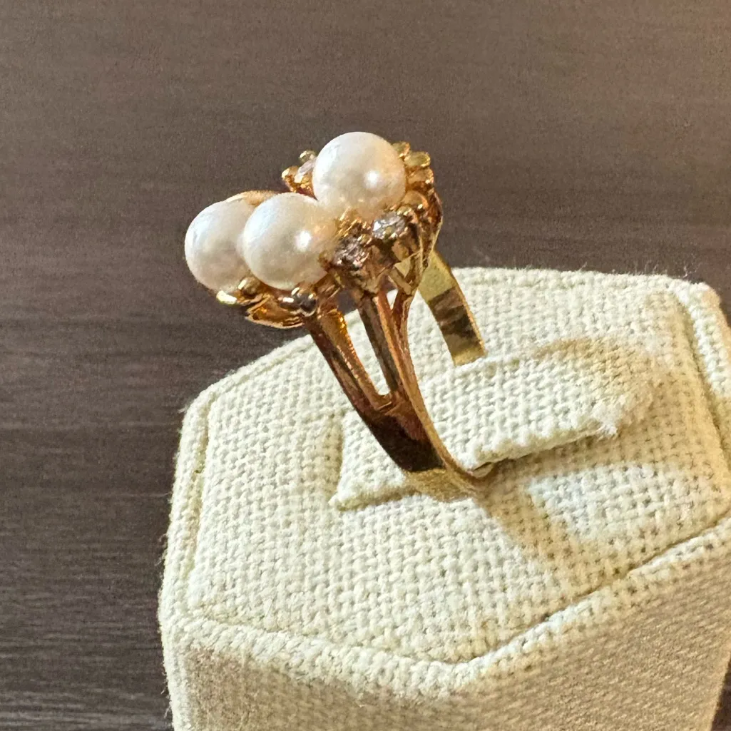 Vintage 14K Gold Electroplated Pearl Ring White - Image 3