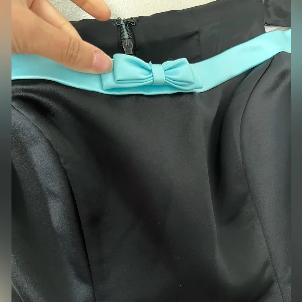 VINTAGE GUNNE SAX Off Shoulders Maxi A-line Ball Gown Black Blue Size S - Image 2