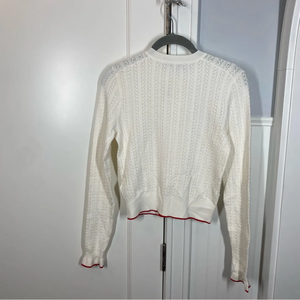 Madewell Cream Signature‎ Open-Knit Cardigan Ruffle Hem NWT Casual Lightweight - Image 6