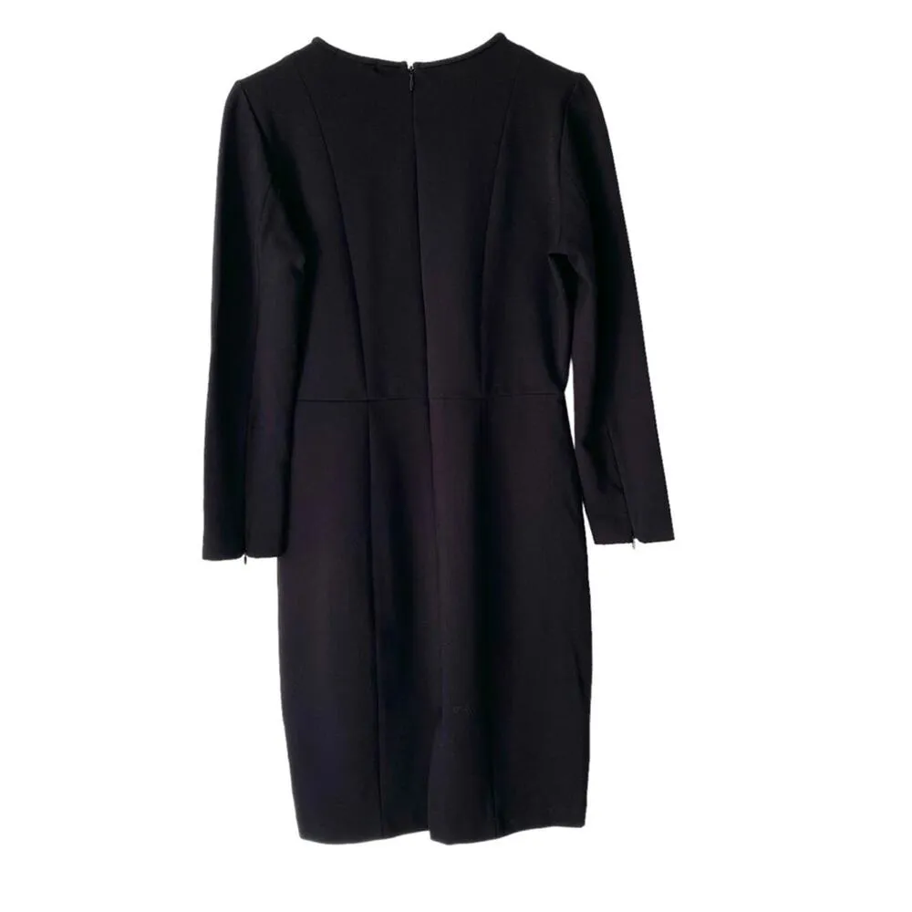 J. Crew Black Leather Panel Navy Blue Stripe Sheath Career Dress size 8 - Image 6