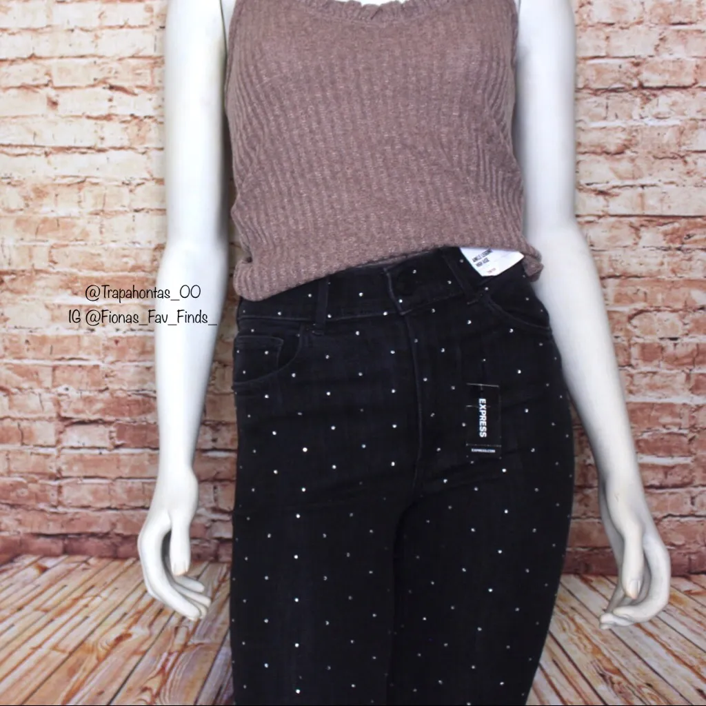 Express | Black Wash Rhinestone Jeweled Skinny Jeans - Image 5