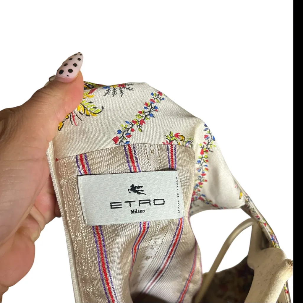 NWT ETRO MILANO MICOR FLORAL JACQUARD MINI DRESS SIZE 40 (US 4 ) Tan - Image 11