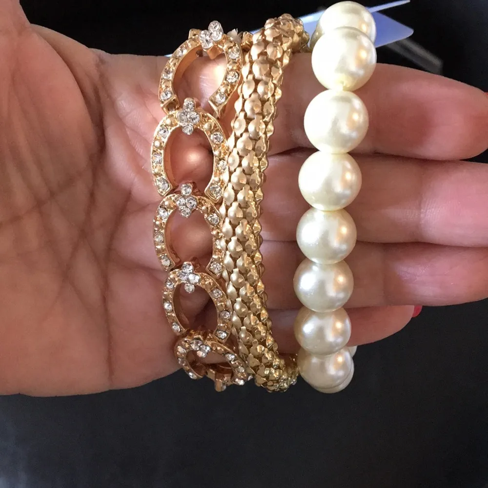 New 3 Ellen Tracy Bracelets Pearl Links, Coil - Image 2