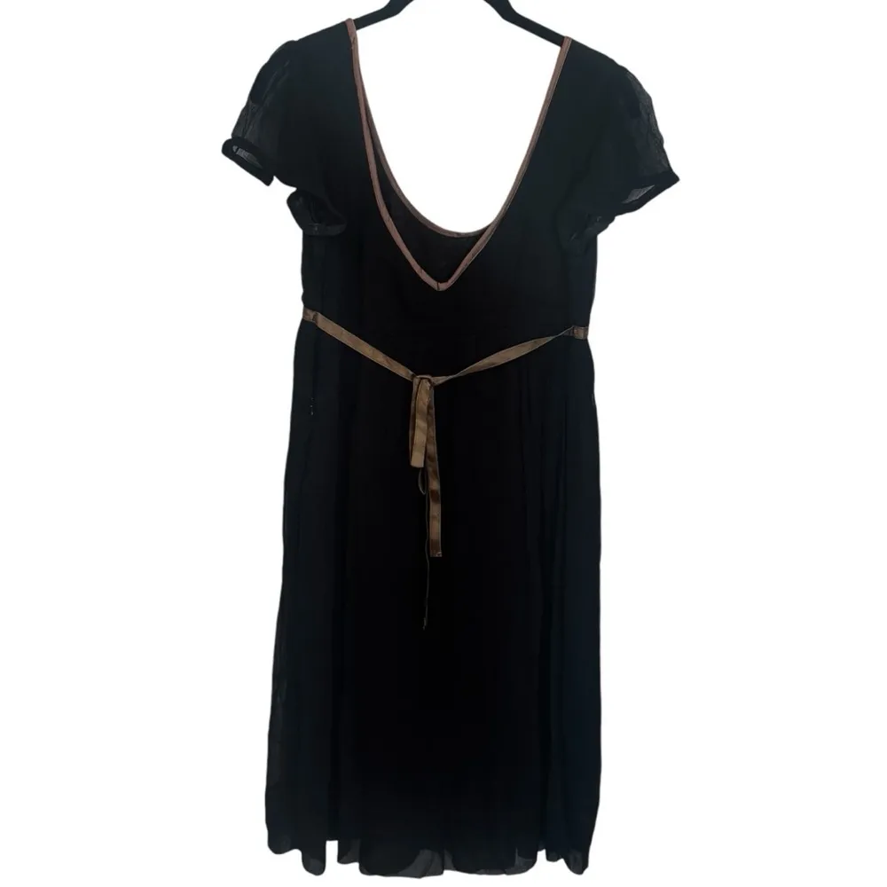 Vintage Fashion Spy Black and Brown Floral Embroidered Babydoll Dress‎ Size S - Image 5