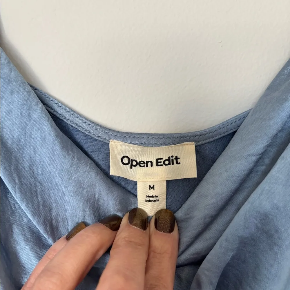 Open edit women’s blue slip dress sz m *small pulls* - Image 5