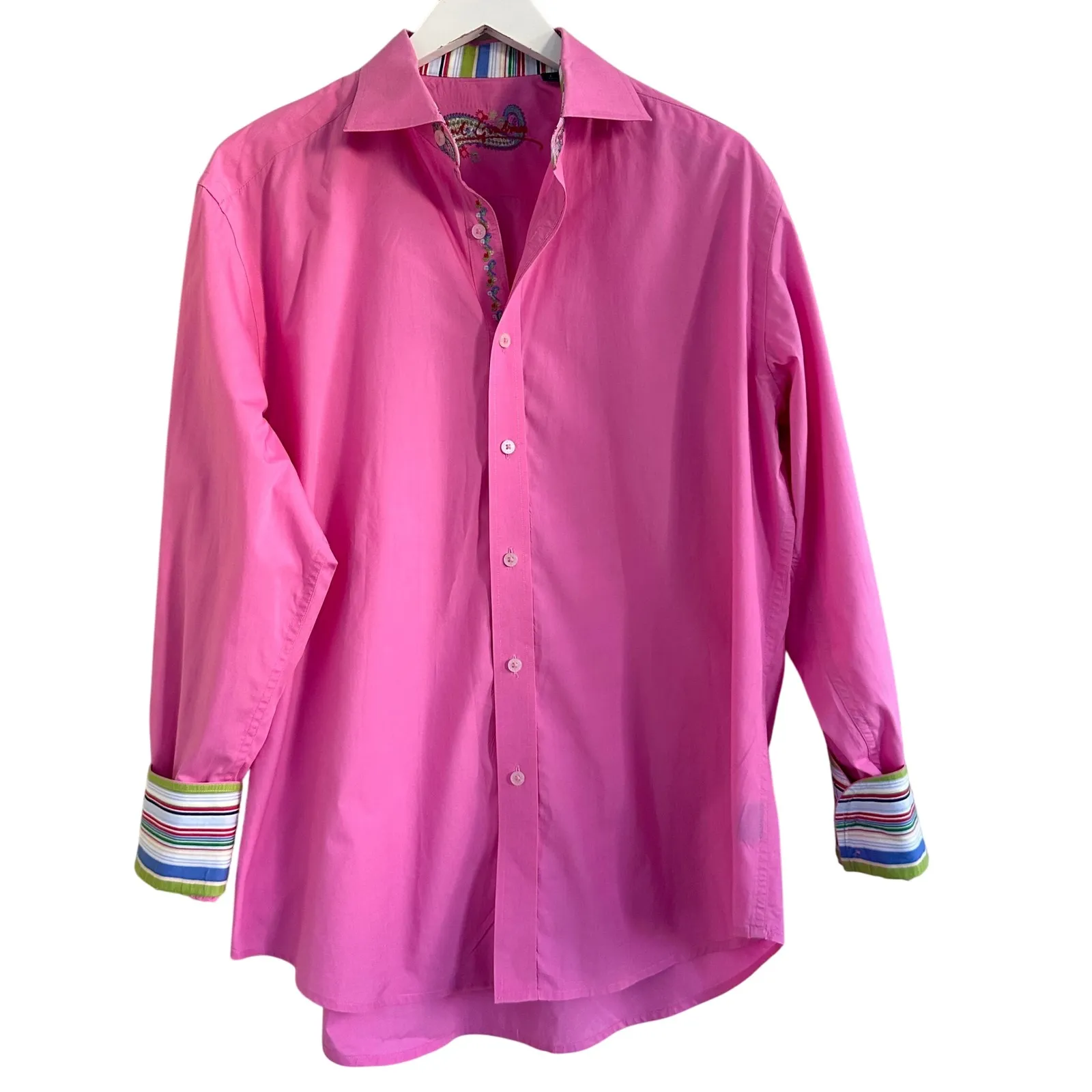 Robert‎ Graham Pink Embroidered Button Down Shirt  Men's Large Flip Cuffs - Image 2