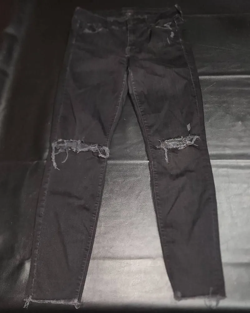 Mother Womens Black TheāLooker Ankle Fray Distressed Jeansā 29 Butt Rip - Image 1