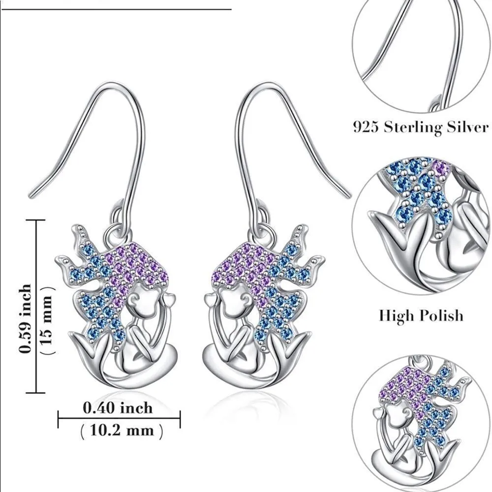 Sterling Silver Crystal Mermaid Earrings Purple - Image 7