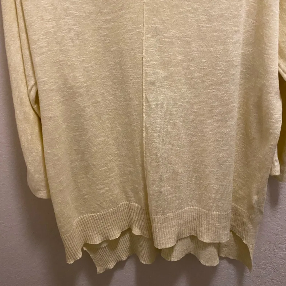 Eileen Fisher Yellow 3/4 Sleeve Slub Knit V-Neck Linen/Cotton Blend Sweater - Image 7