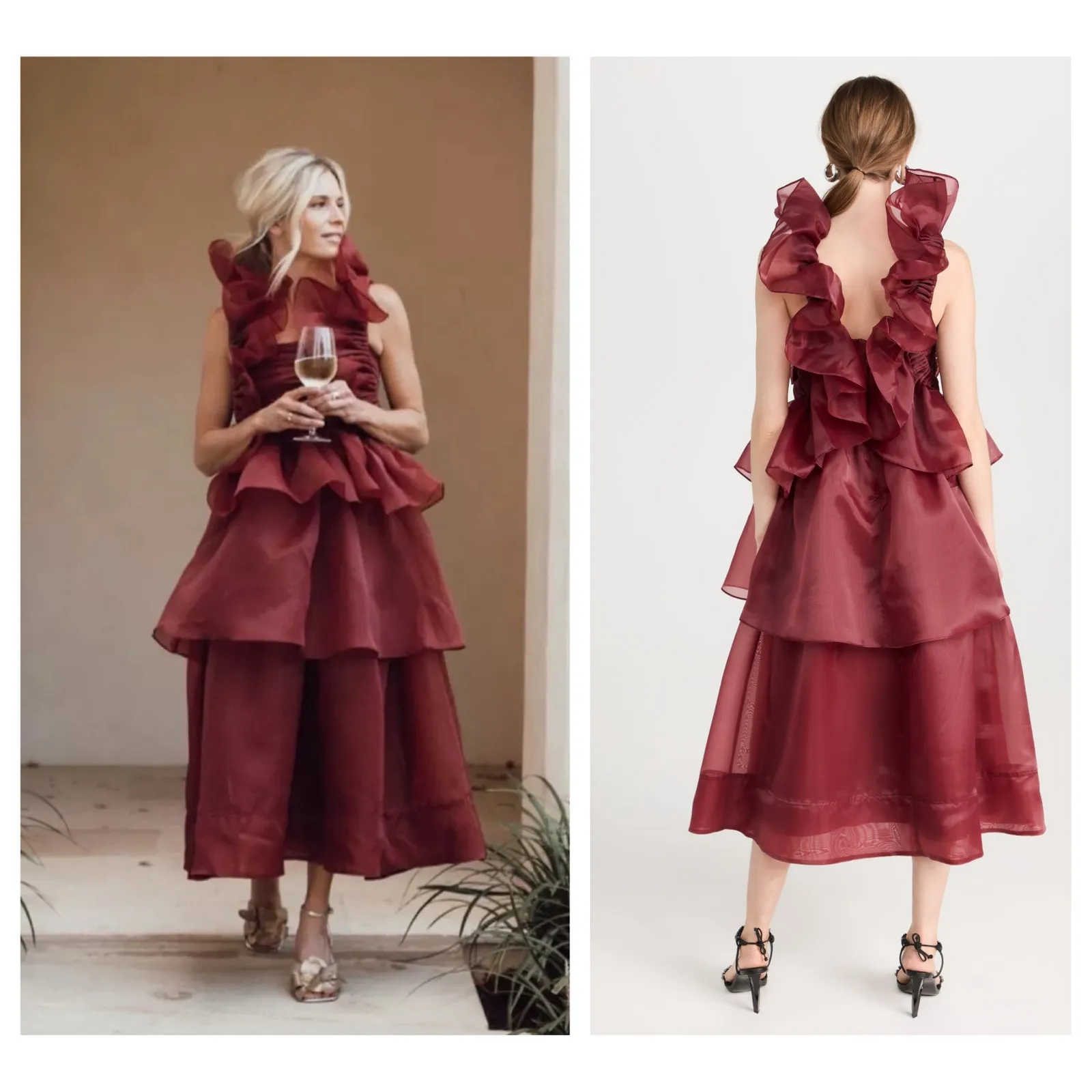 Aje Asra Pleated Frill Midi Dress Size AU/10, US/6 Red - Image 16