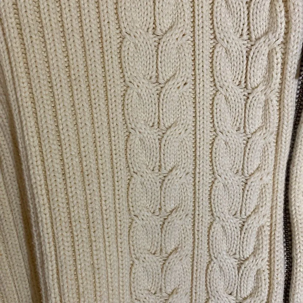Lands' End Zip Cardigan Ribbed Cable Knit Natural Medium - Image 7