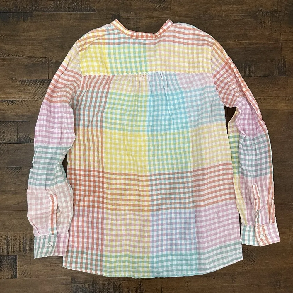 Lands' End 100% Linen Button Down Shirt Multicolor Checks XS Pink - Image 2