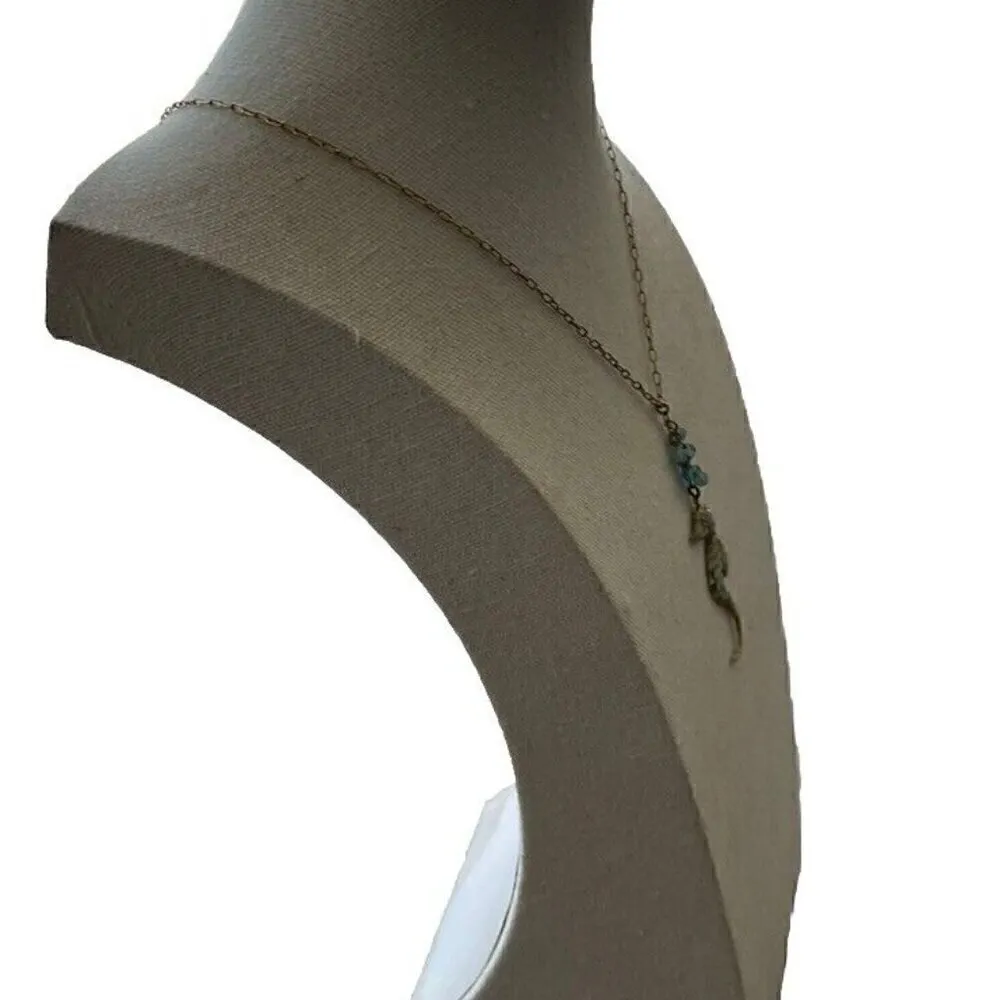 Catherine Popesco Blue Stone Seahorse Animal Pendant Necklace France Gold Tone - Image 6