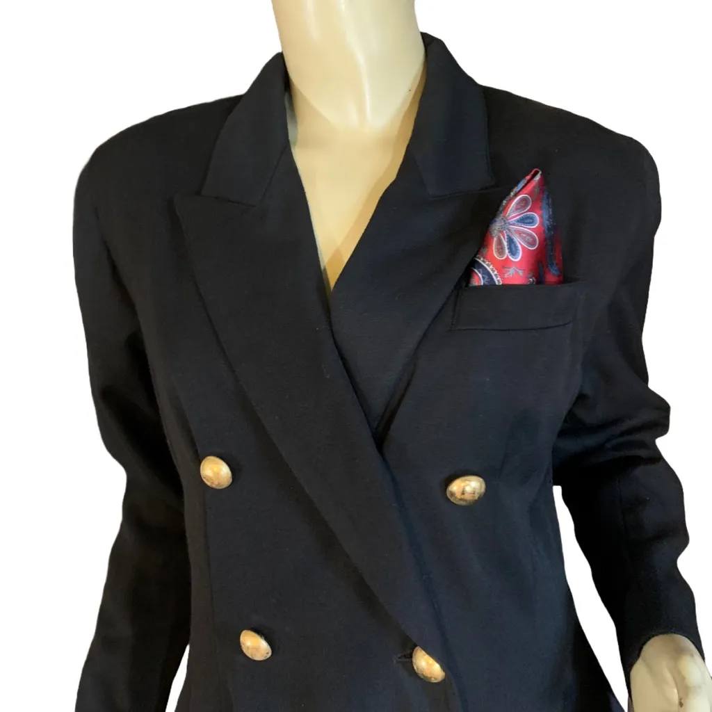 KASPER A.S.L. VINTAGE 1990'S BLACK BUTTON DOWN JACKET DRESS W/POCKET SQUARE (10P - Image 8