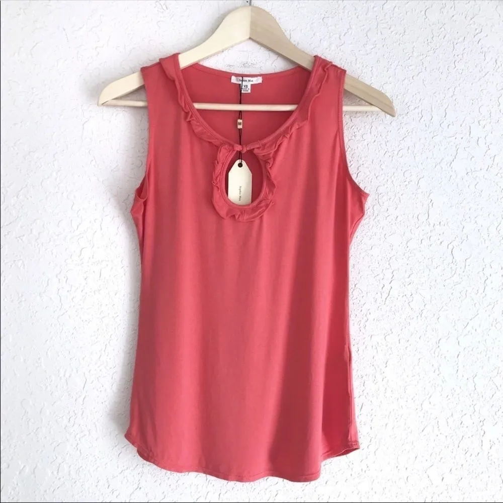 SOPHIE MAX Coral Pink Tank‎ Top Ruffle Sleeveless Stretch Keyhole Summer XS New - Image 4