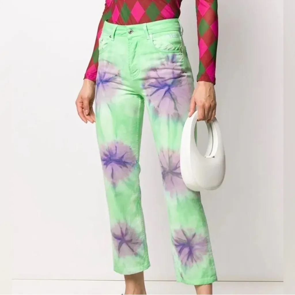 MSGM Rent The Runway Tie Dye Jeans in‎ Lime/Lilac Green Size 8 - Image 3