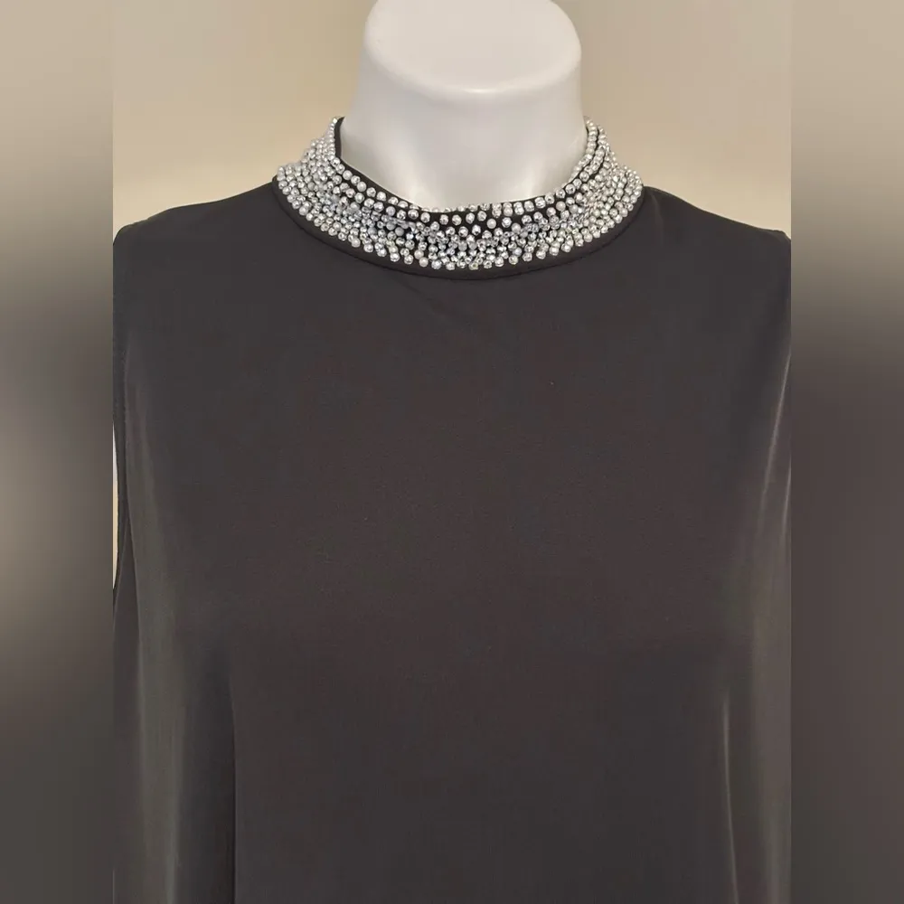 Nik & Nash Black Sleeveless Sheer Dress beaded Collar. Sz XL - Image 4