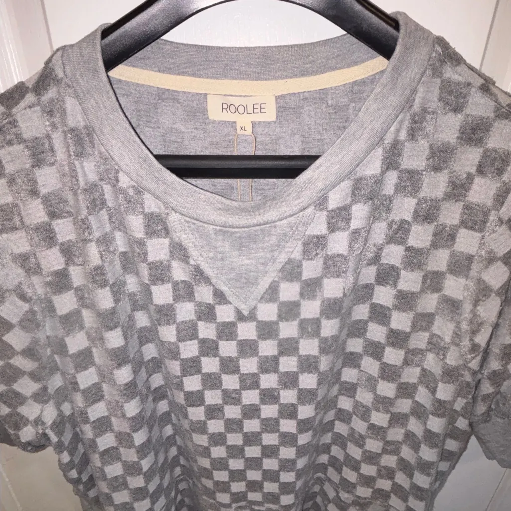 ROOLEE BRAND GREY CHECKERED SHORT SLEEVE MIDI DRESS FIT AND FLARE DRESS SIZE XL - Image 2