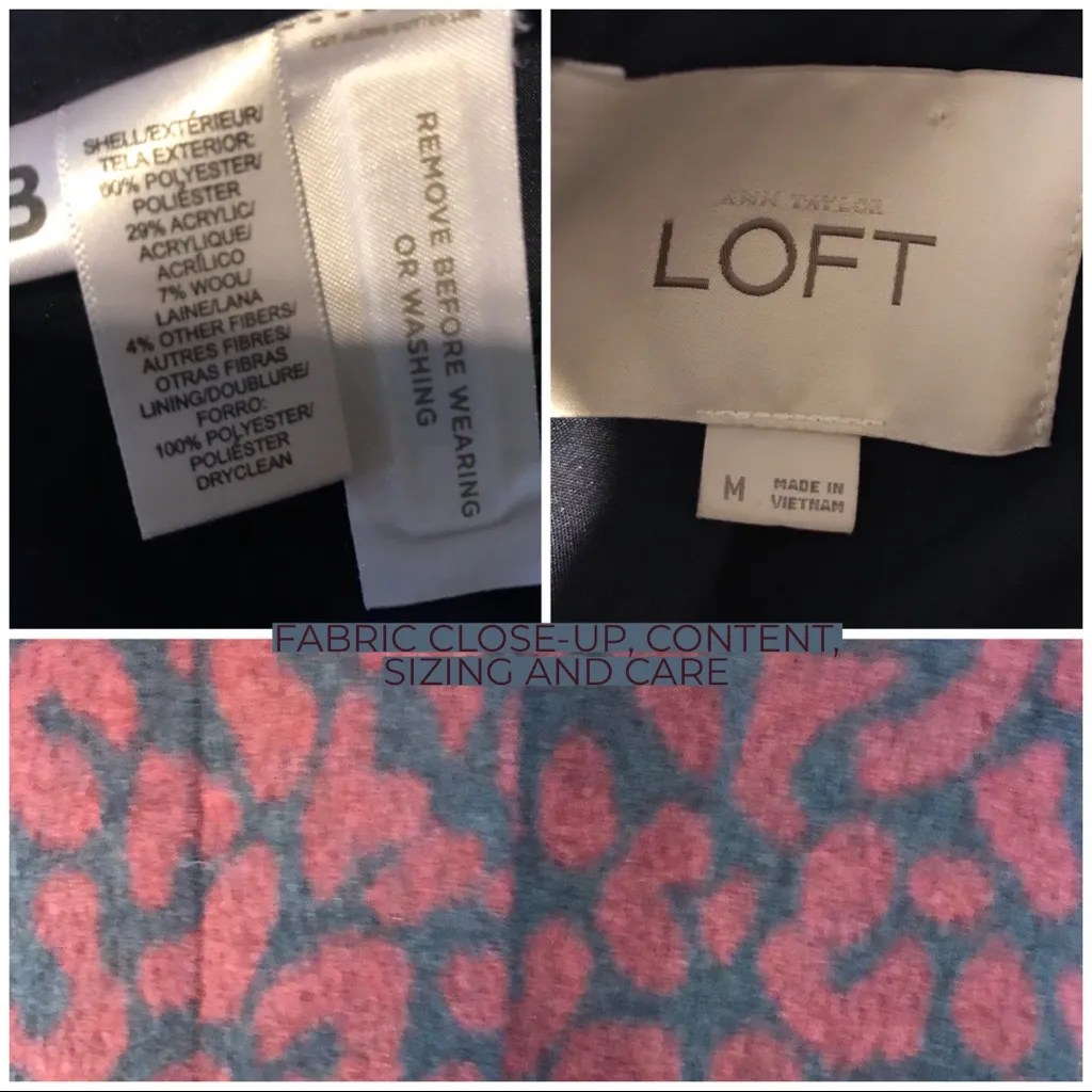 LOFT NAVY BLUE AND MAROON LEOPARD PRINT WOOL BLEND COAT (M) - Image 12