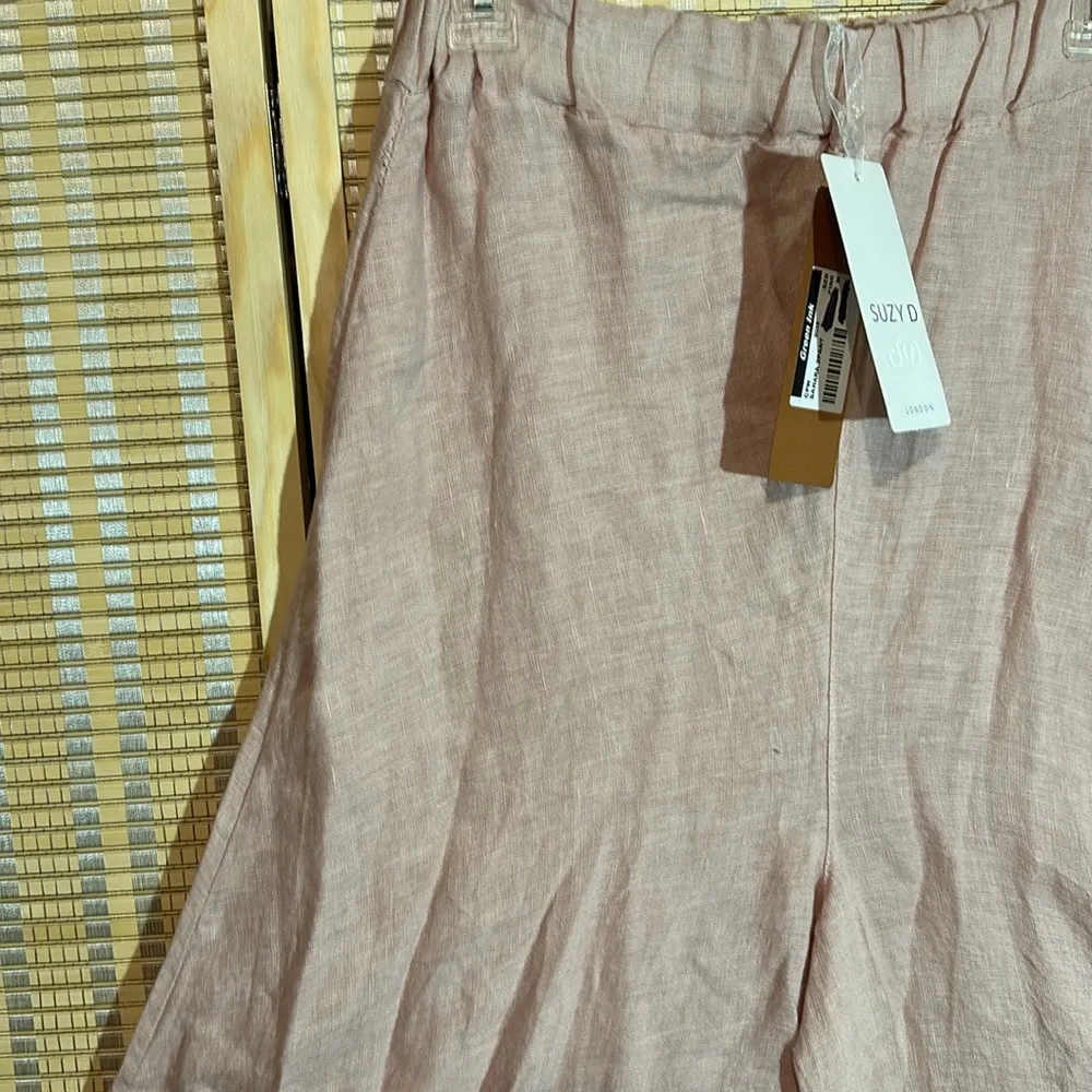 Suzy D London Light Pink Linen Sahara Ultra Wide Leg Culotte Pants Med NWT - Image 5