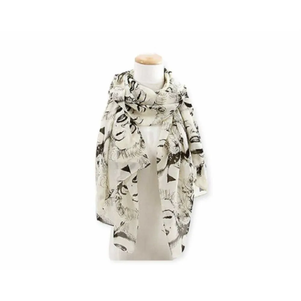 New Womens Boutique Vintage Style Marilyn Monroe Cream Airy Summer Scarf - Image 3