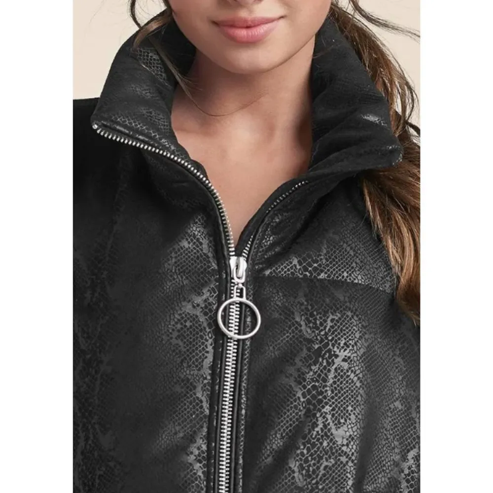 VENUS Python Printed Puffer Jacket Black Sz M Zipper‎ Front Winter Outdoor - Image 2