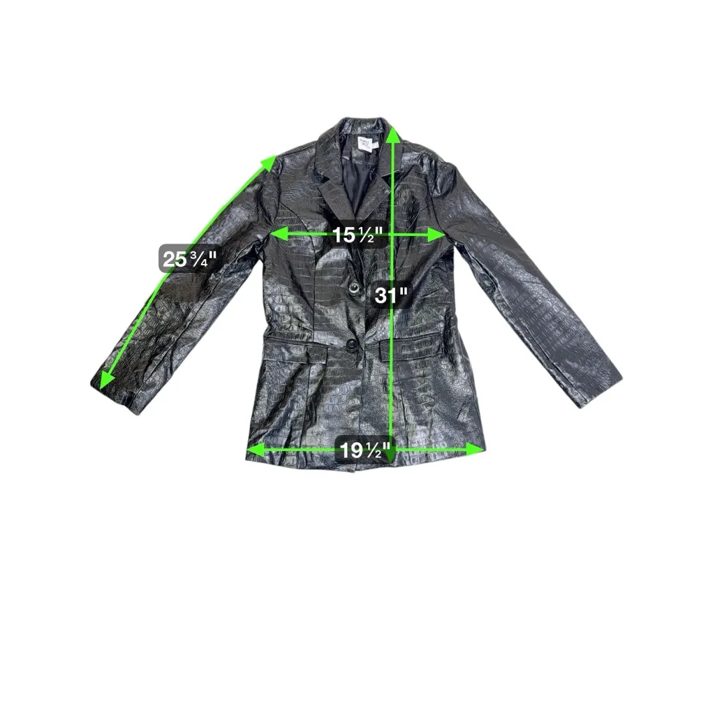 Princess Polly Faux Croc Leather Blazer‎ Coat Women’s Size 4 Black Jacket - Image 9
