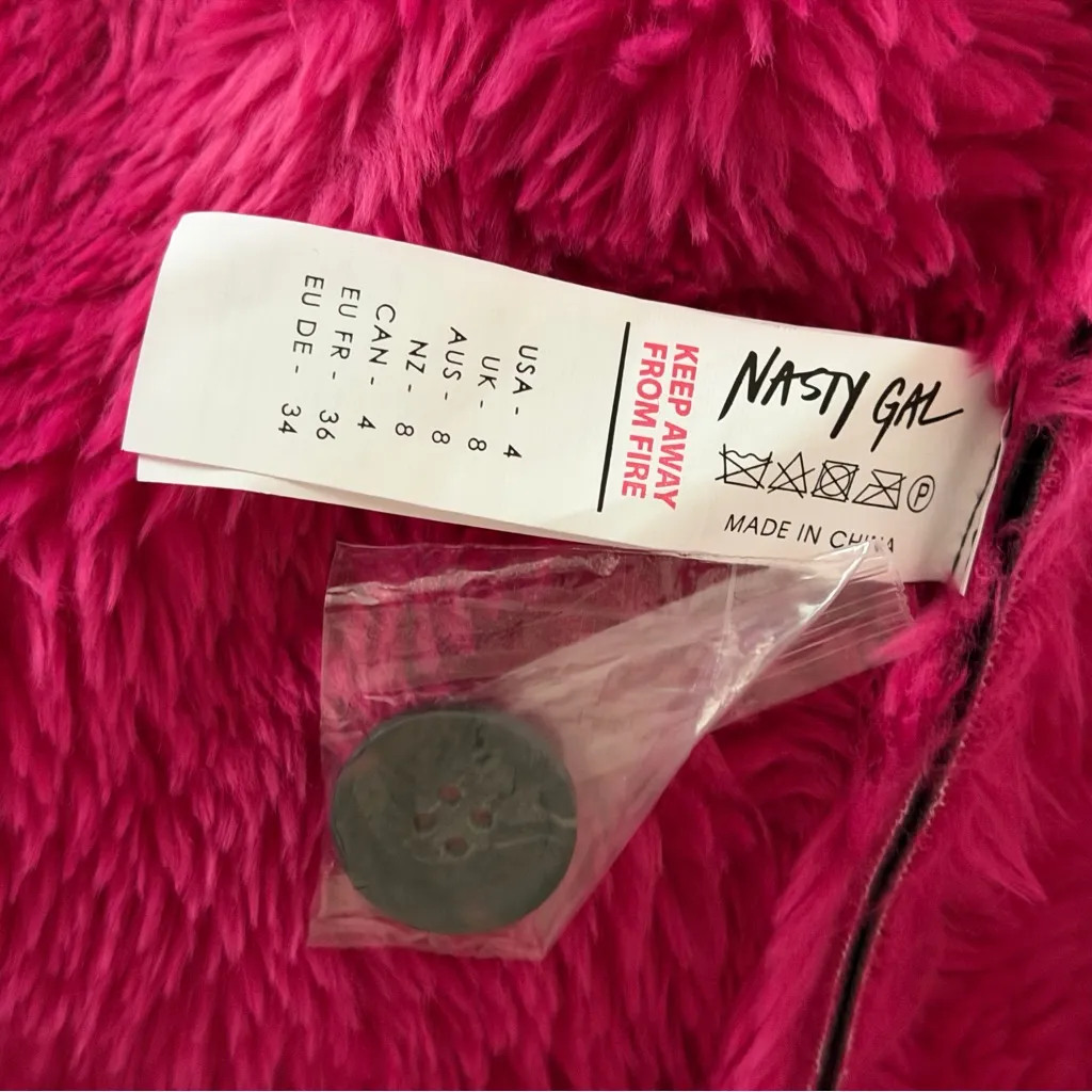 Nasty Gal Pink Black Faux Fur Vinyl Jacket Sz 4 NWOT Barbiecore Y2K - Image 8