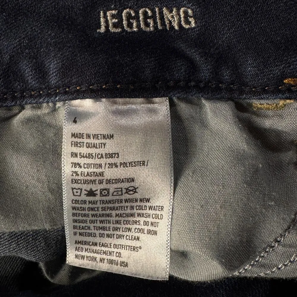 American Eagle SZ 4 Jeggings Jeans Low-Rise Stretch Zip-Fly Pockets Dark Wash - Image 9